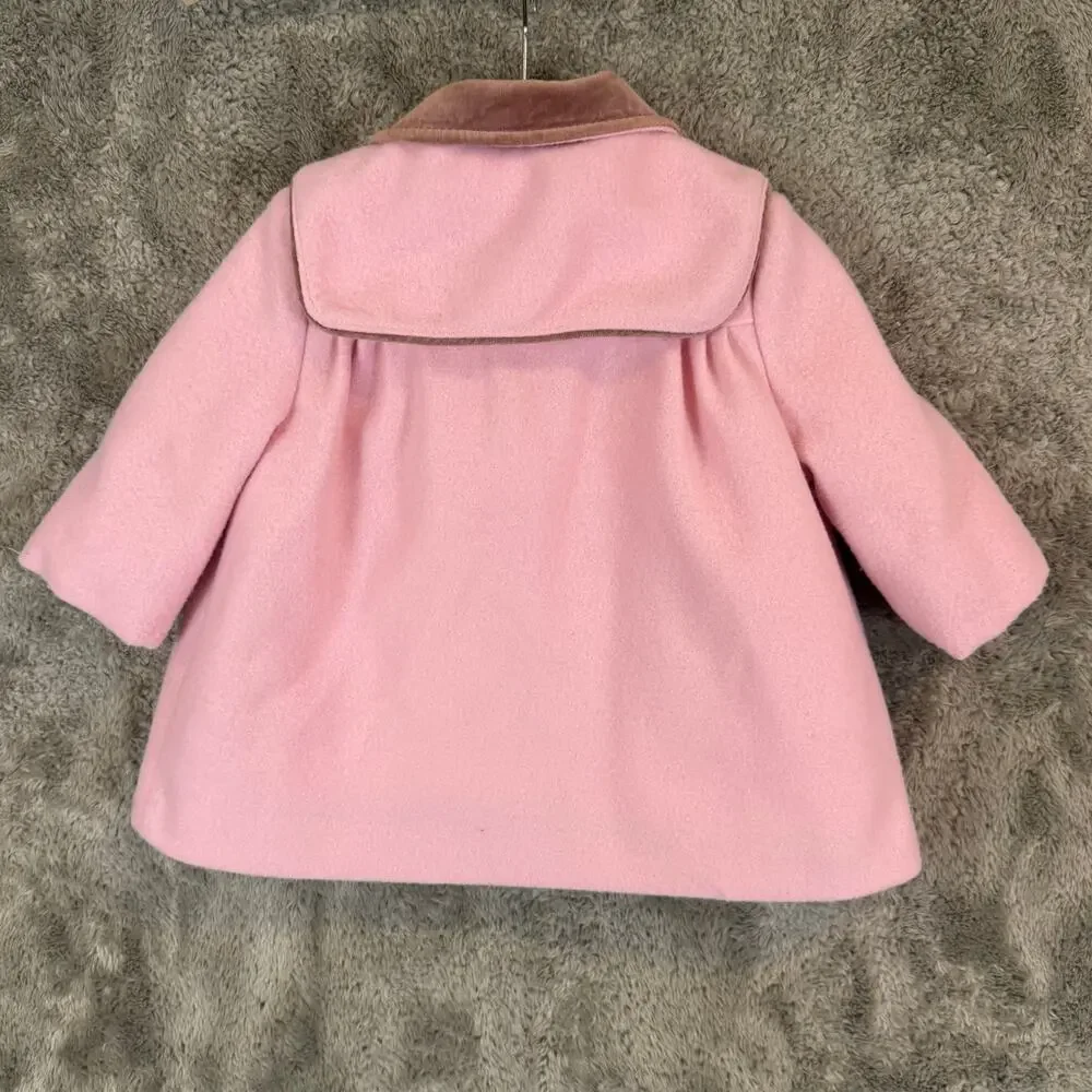 Vintage Pink Dress Coat Cute Togs 18 Months Toddler Girl Velvet Collar